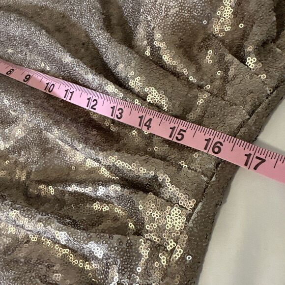 Calvin Klein Gold Sequin Off Shoulder Flutter Sleeve Gown Gathered Waist $298 - Picture 13 of 16